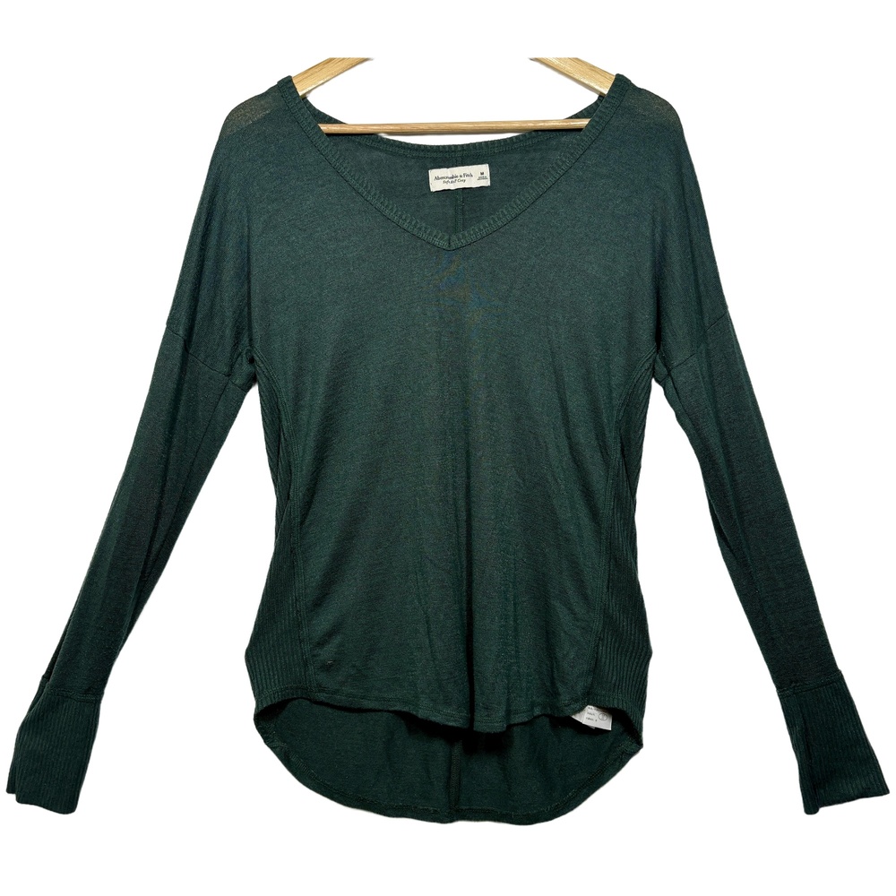 Abercrombie & Fitch Soft AF Cozy Green Knit Long Sleeve V-Neck Sweater Size M